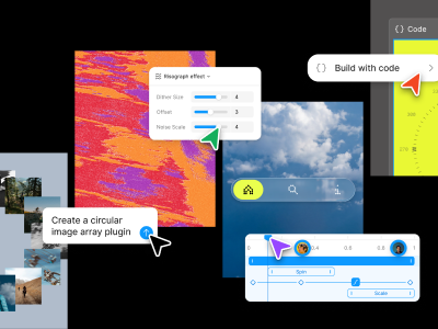 Composição original da Figma reúne controles de efeitos visuais, geração de código e componentes de interface.