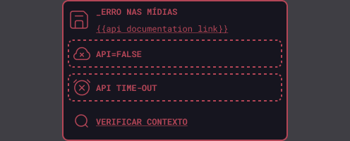 Media API error component with api=false, API timeout, documentation and context references