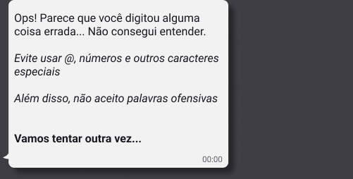 Message asks the person to avoid at signs, numbers, special characters and offensive words, then try again