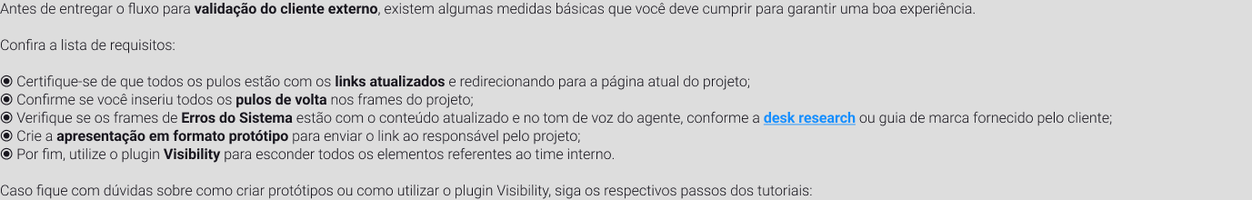 Checklist for links, return jumps, system messages, prototype navigation and hiding internal elements